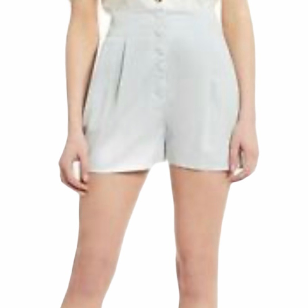 Gianni Bini High Waist Pleated Button Front Shorts Light Blue NWT